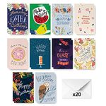 Rileys & Co Hand Drawn Birthday Cards Assortment, 20-Count | 10 Designs, Envelopes Included, Bulk Variety Pack