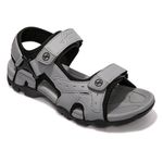 HEVA Mens Leather Sandals Sport Summer Outdoor Adjustable Shoes(9 UK,GREY)