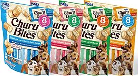 INABA Churu Bites for Dogs, Grain-Free, Soft/Chewy Baked Chicken Wrapped Churu Filled Dog Treats, 4 Flavor Variety Pack (96 GMS per Pack)