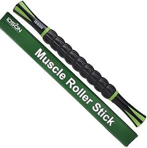 Idson Muscle Roller Stick for Athletes-46cm Body Massage Sticks Tools-Muscle Roller Massager for Relief Muscle Soreness,Cramping and Tightness,Help Legs and Back Recovery,Black Green