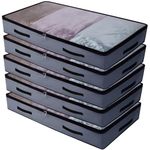 AMJ Underbed Storage Bags Large, with Clear Window and 3 Handles - Set of 5 Blanket Clothes Organizer Container Comforter Quilt Duvet Storage Bag, Breathable, Blue Grey