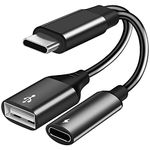 USB C to USB Adapter with Type C Charging, 2 in 1 Type C 3.0 OTG Splitter with 60W PD Fast Charge Compatible with iPhone 15 Pro Max, Galaxy S23 S22 S21,Switch,LG V40 V30 G8, Pixel4 XL,Google TV 2020