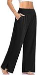UEU Womens Wide Leg Yoga Pants High Waisted Adjustable Tie Knot Joggers Casual Loose Lounge Sweatpants with Pockets (Black, L)