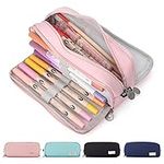 Maomaoyu Pencil Case with 3 Compartments, Compartment Pencil Case Large Capacity Pencil Pouch for Stationary Organizer, Pencil Cases for Boys, Girls, Women & Men, Pencil Case Pink