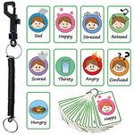 Needs My Communication Cards, 24 Pieces Feelings and Emotions Flash Card, Feeling Face Card with Spring Rope Lanyard for Men Women Teens Education Party Supplies (Lovely Style)