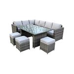 YAKOE 70004 Conservatory 9 Seater Outdoor Rattan Garden Furniture Classical Corner Dining Set - Light Grey, Without Fitting Cover