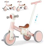 Bautia 5 in 1 Kids Tricycles for 1-4 Year Old, Toddler Balance Bike for Boys Girls Gift Present, Baby Trike with Parent Handle and Removable Pedals for 12 Months+ (No Parent Steering Version)