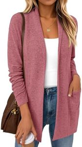 LILLUSORY Cardigan Sweaters for Women Lightweight Open Front Cardigans Casual Loose 2025 Fall Sweater with Pockets Red XL