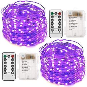 Twinkle Star 2 Pack Halloween Fairy Lights Battery Operated, 33 ft 100 Led String Lights Remote Control Timer Twinkle String Lights 8 Modes Firefly Lights for Garden Party Indoor Decor, Purple