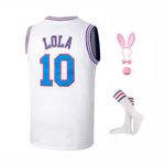 Mens Basketball Jerseys Bugs #1 Lola#10 Space Movie Jerseys Shirts for Party White/Black S-XXXL, 10# Lola+socks, Small