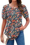 Zeagoo Womens Blouses Short Sleeve Tshirt Shirts Crewneck Floral Pleated Tunic Lightweight Printed Blouses Lasies Office Wear