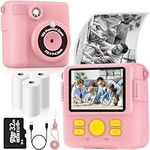 Instant Print Camera for Kids with 3 Rolls of Printer Paper, 1080P Toddler Digital Camera Toys for Age 3-12 with 32GB SD Card, Christmas & Birthday Gifts for 3 4 5 6 7 8 Year Old Girls & Boys (Pink)