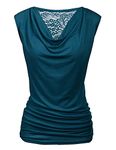 Zeagoo Vest Tops for Women Ruched Cowl Neck Tank Tops Sleeveless Stretch Blouse Summer Tank Top Loose Shirts Blue L