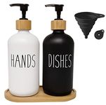 Soap Dispenser, 16OZ Glass Soap Dispenser Set 2 Pack Soap Bottles Contains Glass Hand Soap Dispenser and Dish Soap Dispenser Kitchen Dish Hand Soap Dispenser for Kitchen and Bathroom (Black+White)