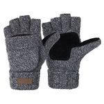 ViGrace Winter Knitted Convertible Fingerless Gloves Wool Mittens Warm Mitten Glove for Women and Men, Light Grey, Large