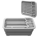 Navaris Collapsible Dish Drainer - Foldable Portable Dish Rack for Drying Plates, Dishes, Cutlery - Folding Camping Drainer for Caravans - Grey