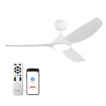 Ovlaim 132cm Smart White Ceiling Fans with Lights and Remote, High Air Flow Quiet DC Motor Modern 3 Blades Ceiling Fans for Bedroom Living Room Patio