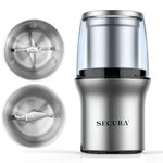 Secura Electric Coffee Grinder and Spice Grinder with 2 Stainless Steel Blades Removable Bowls