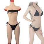 Silicone Bodysuit Crossdressing Apparel Male to Female, Breast Forms for Transgender Drag Queen Cosplay, Realistic Fake Boobs Jumpsuit C-G Cup (Color#03, E Cup Silicone Filler)