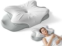 RUMMY Memory Foam Neck Pillow Ergonomic Cervical Support for Sleeping Pillow with Breathable Washable Pillowcase for Back and Side Sleepers