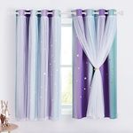 NICETOWN Star Blackout Curtains with Nets - Decorative Cut Our Star Panels with Eyelets for Room Darken Nursery Window Panels for Kids' Room/Bedroom, 2 Panels, W52×L63 Inch (132×160 cm), Purple Blue