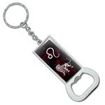 Leo Lion Zodiac Sign Horoscope in Space Keychain Rectangle Chrome Plated Metal Bottle Cap Opener