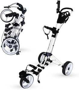 Qwik-Fold 360 Swivel 3 Wheel Push Pull Golf CART - 360 Rotating Front Wheel - ONE Second to Open & Close!, White/White