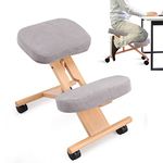 Multigot Kneeling Chair, Adjustable Height & Angle Ergonomic Stool with Padded Seat and Wheels, Wooden Frame Posture Corrective Chair for Home Office (Grey)