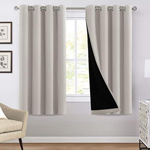 PrinceDeco 100% Blackout Curtains 2 Panels, Thermal Insulated Blackout Curtains for Bedroom, Heat and Full Light Blocking Double Layer Black Liner Window Drapes, W132cm x D160cm, Pumice Stone