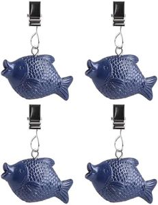 TwoFish Home Set of 4 Blue Fish Tablecloth Clamps 100% Handicraft Blue Fish Tablecloth Weight Clips Pack of 4 Stainless Steel Fish Style Tablecloth Weight Clips