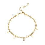 PAVOI 14K Gold Plated Layering Charm Bracelet for Women | Yellow Gold Plated Chain Bracelet with 2x3mm Cubic Zirconia | Special Gold Jewelry for Women