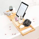 Bathtub Tray with Book Holder for Reading: Extendable Bath Caddy Wine Glass Holder for Tub. Turn Your Bathroom into a Spa with These Relaxing Bath. Bubble Bath Accessories and Gifts for Women and Men