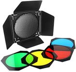 Godox BD-04 Barn Door Barndoor with Honeycomb Grid and 4 Color Gel Filters (Red Yellow Blue Green) for Godox 7" Standard Reflector