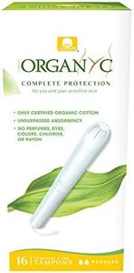 Organyc 100% Certified Organic Cotton Tampons, Cardboard Applicator, Free from Chlorine, Perfumes, Rayon and Chemicals, Regular, 16 Count