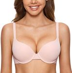 DOBREVA Women's Push Up Bra Underwire Padded T Shirt Bras Full Coverage Plunge Bras Gentle Rose 32DD