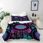 ANHOPE Dream Catcher Duvet Cover Set Soft Lightweight Microfibre Quilt Cover with 2 Pillowcase Ethnic Boho Feather Moon Print Pattern 3 Pcs Bedding Set with Zipper Closure Single 135 x 200 cm