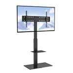 VEVOR TV Stand Mount, Swivel Tall TV Stand for 32 to 85 inch TVs, Height Adjustable Portable Floor TV Stand with Tempered Glass Base for Bedroom, Living Room