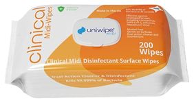 Uniwipe Clinical Midi-Wipes, Antibacterial, Sanitising, Kills 99.999% of Germs, 200 Count