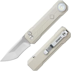 OKNIFE LK Folding Pocket Knife with Rechargeable Flashlight, 2-in-1 Button Lock 2.48" M390 Pocket Knife with 400LM White & RGB Color Light for Men, EDC Gear for Everyday Carry, Camping, Hiking, Outdoor, Emergency (MAO Desert White)