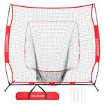 BALWONER 7 x 7 ft Baseball Softball Practice Net Set with Carry Bag for Batting Hitting and Pitching Red