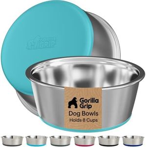 GORILLA GRIP Dog Bowls, Food Grade Stainless Steel, 2 Set, 8 Cup, Turquoise