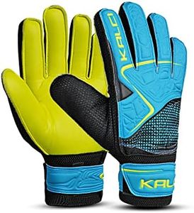 Kalci Soccer Goalie Gloves Youth for Ultimate Grip & Protection. Kids Goalkeeper with Thick Latex Foam Padding. GK Hook Loop Strap Wrist Support (Blue-Size-6) (GKG-001)