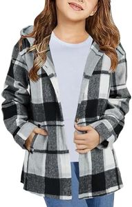 CharmWM Girls Cute Flannel Plaid Button Down Top with Pockets Long Sleeve Hooded Jackets Shirts Blouses Outfits Tops with Boys Black 140