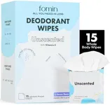 FOMIN Travel Deodorant Wipes - 15 Count - Unscented - pH Balanced, Hypoallergenic Mini Deodorant Wipes For Women and Men - Plastic-Free, Individually Wrapped Underarm & Body Wipes