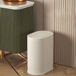 6 Liter Trash Can with Lid, Small Bathroom Trash Can Wastebasket, Slim Garbage Can with Inner Bucket, Press Top Lid Garbage Container Bin for Kitchen, Home, Office, Bedroom, Living Room (Cream Color)