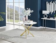 Furniturebox UK Dining Table - Novara 100cm Round White High Gloss Table with Gold Chrome Nested Starburst Legs - 2 or 4 Seater Table - Compact Small Round Dinner Table - Modern Family Dining