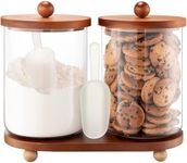 FavorFlavor Set of 2 101OZ Glass Jars with Airtight Lids Canister Sets for Kitchen Counter Flour Glass Storage Containers with Wooden Lid and a Tray for Kitchen or Laundry Room