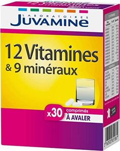 JUVAMINE - 12 Vitamines & 9 Minéraux - Vitamines C, B2, B3, B6, B9 et Magnésium - Aide à réduire la fatigue - 30 Comprimés à Avaler - Programme de 30 jours