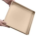 DeJivsin 11 Inch Baking Tray (Gold), Square Baking Tin Baking Tray, Cake Tray for Oven, Oven Trays for Oven, Stainless Steel Non-Stick Coating, Baking Tray for Bread, Baking Tools