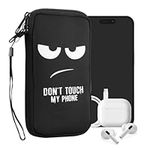 kwmobile Neoprene Sleeve for Smartphone Size XL - 6.7/6.8" - Shock Absorbing Pouch Case - Protective Phone Bag - Don't Touch My Phone White/Black